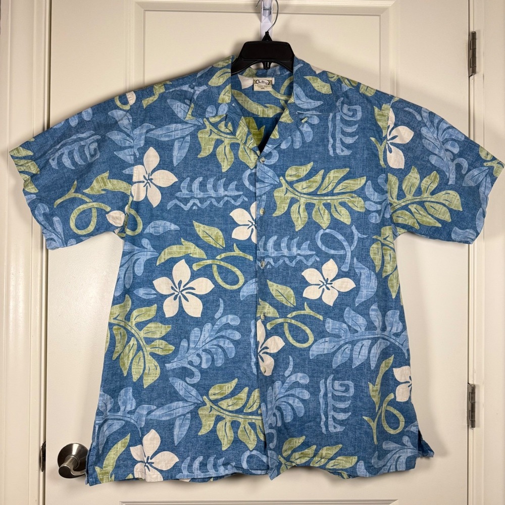 Go Barefoot Y2K Made USA Hawaiian Shirt Men's 2XL Blue Tropical Aloha Camp